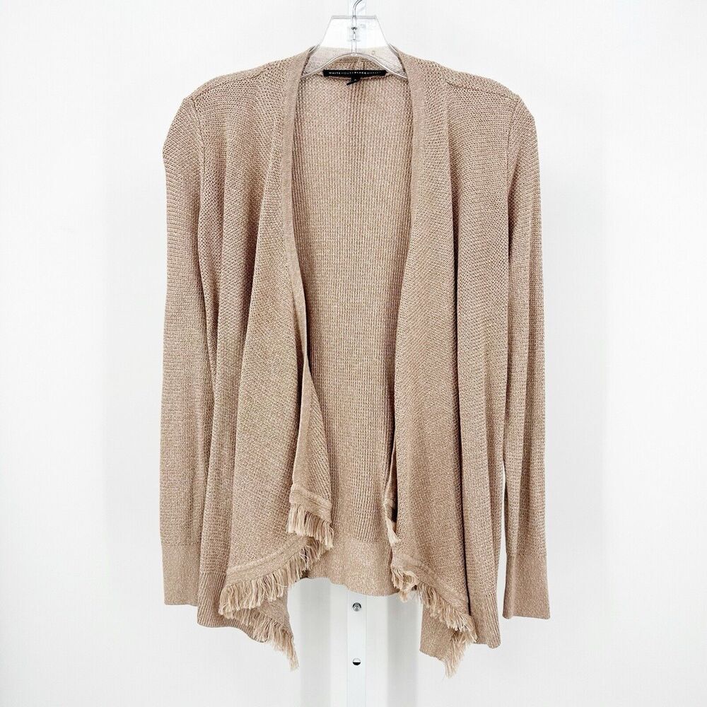 White House Black Market Womens Cardigan Size S Tan‎ Waterfall Drape Open Front